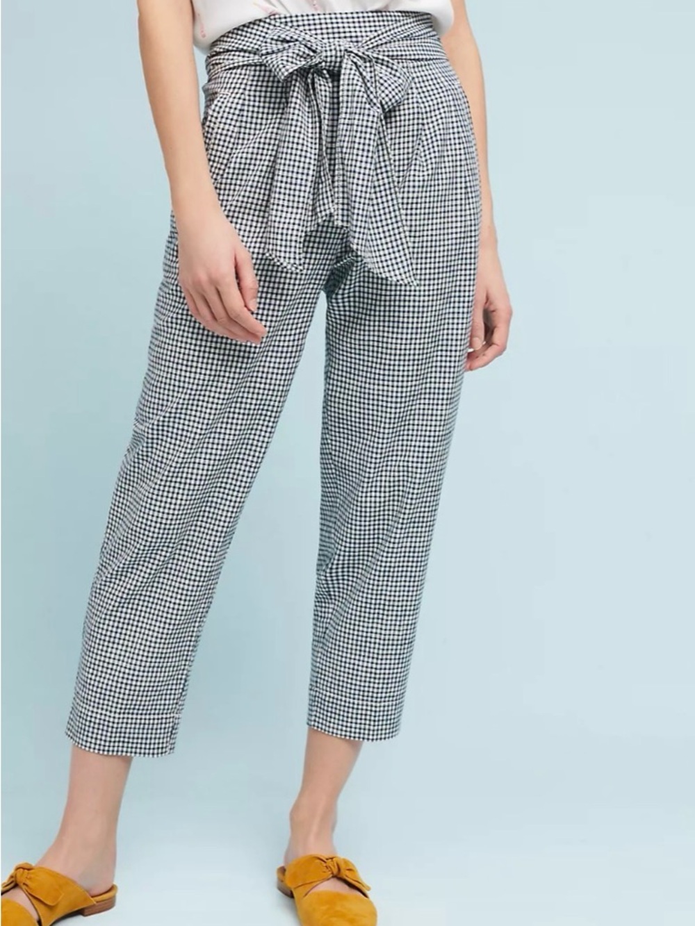 Anthropologie Cartonnier Navy & White Cotton/Linen Gingham Ankle Pants
